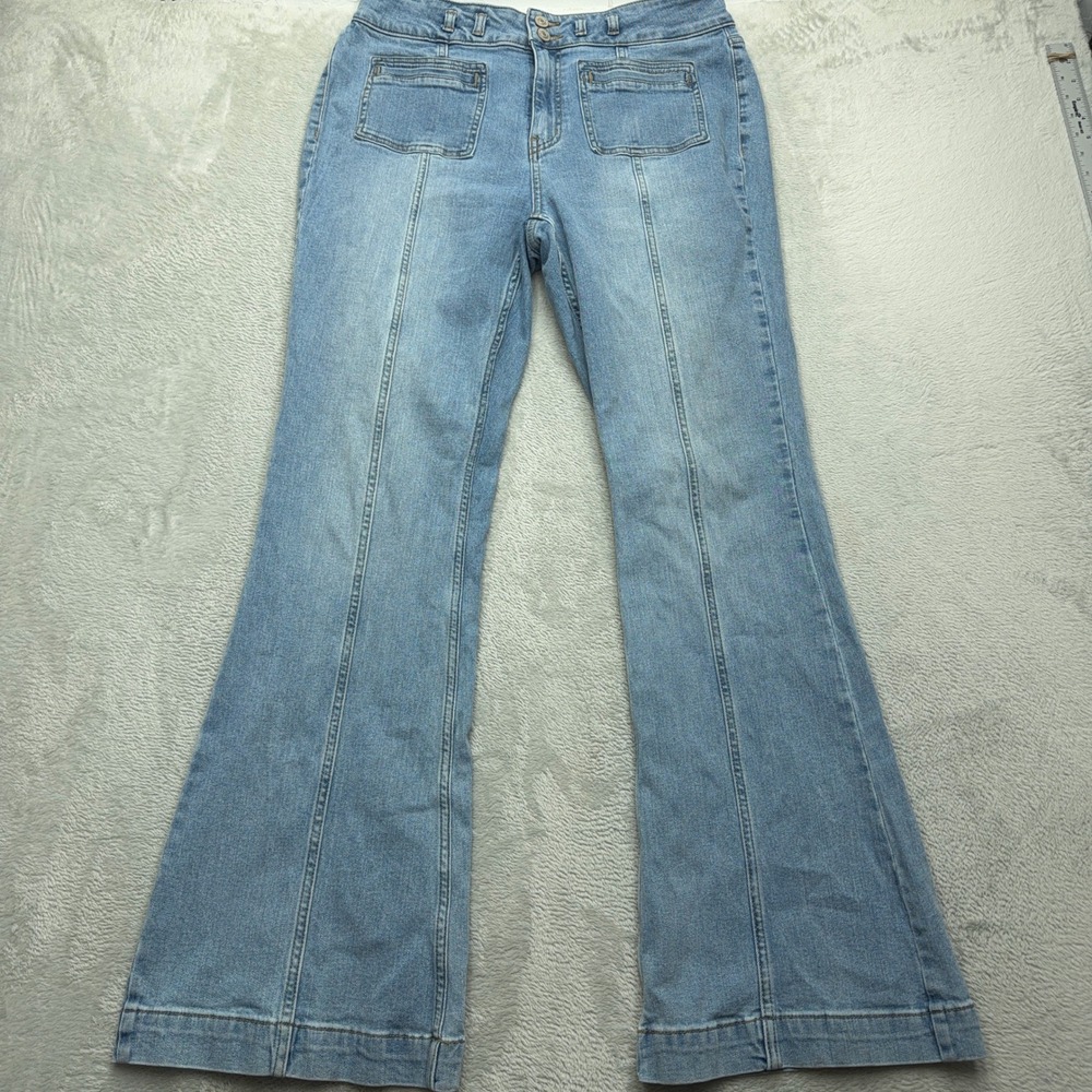 Shyanne Jeans Womens 34 Blue Flare Country Western Patch Pocket Seam Detail
